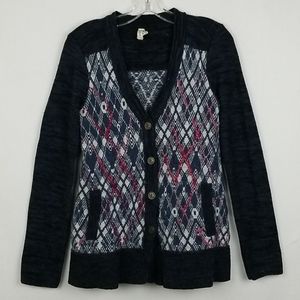 Anthropologie Blue Argyle Cotton Cardigan Sz S